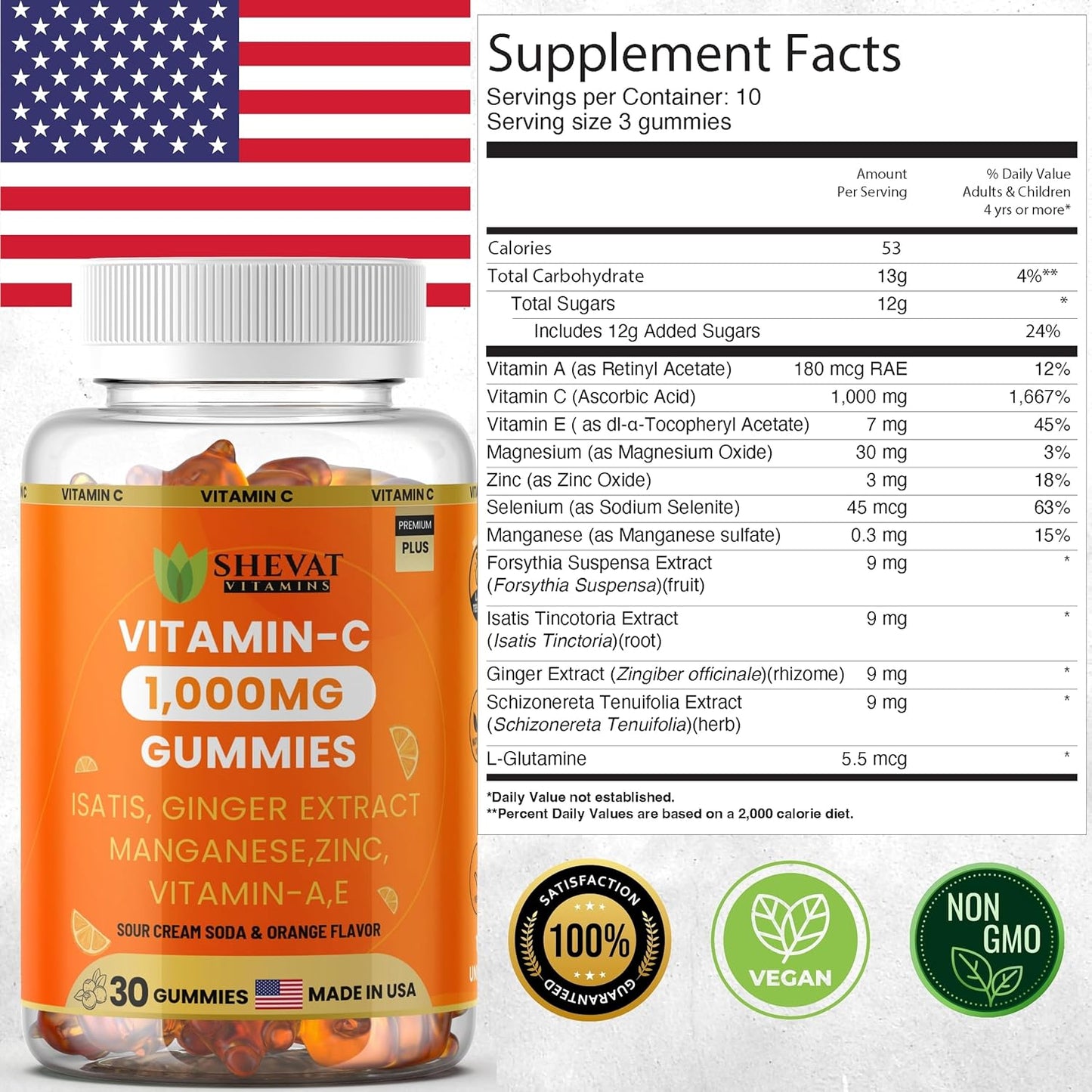 Vitamin C Gummies 1000mg for Adults & Kids, Chewable Multivitamin for Immune System