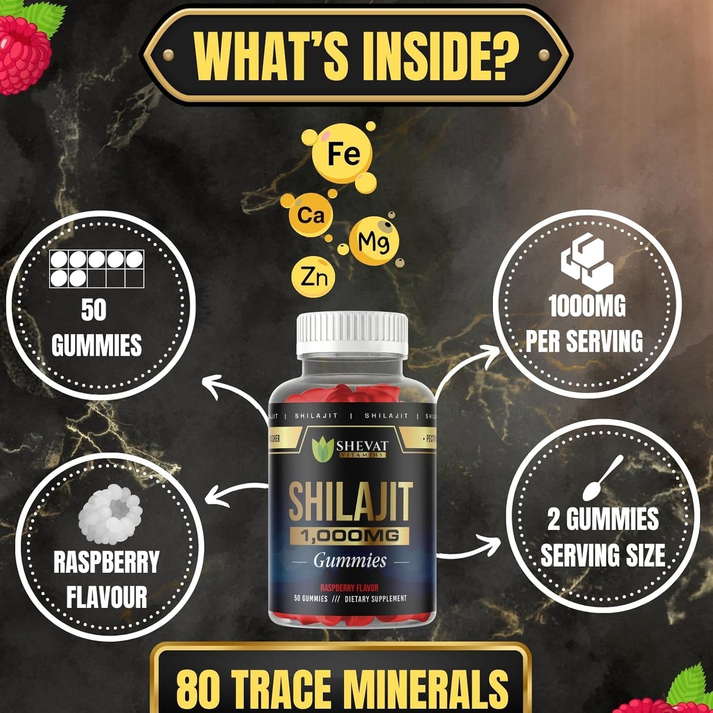 Pack of 2 Authentic Shilajit Gummies 1000mg-Non GMO Raspberry Cured shilajit Gummies for Men&Women Gummies with Trace Minerals & Fulvic Acid Organic